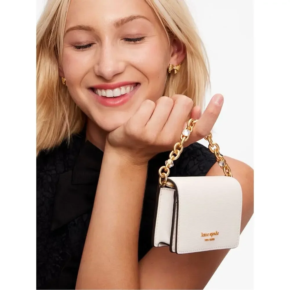 kate spade Cream Mini Saffiano Crossbody with Gold Chain & Crystal Accents